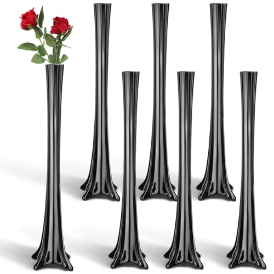 Fluted Vase Tall - Centros de mesa de vidrio negro,